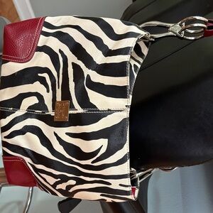 Dooney & Bourke Black & White Zebra Print Shoulder Bag with RedTrim VINTAGE